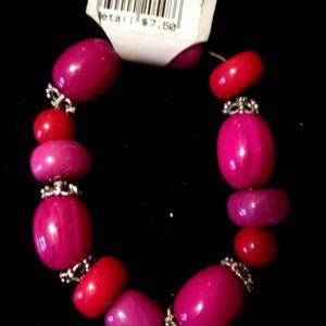 Red Beaded, Crown Stone Silver Bracelets